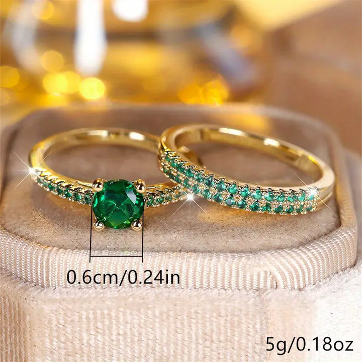 Serena Emerald Duo Ring Set | Gold