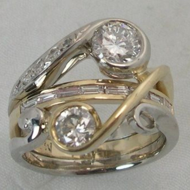 Golden and Silver Zirconia Ring in Vintage Style