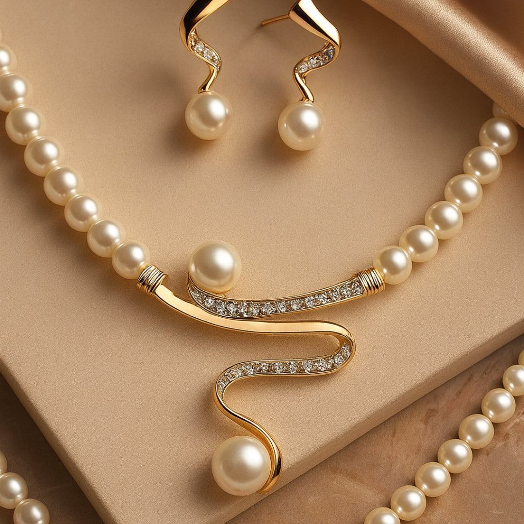 Natural Pearl Necklace + Earring Set
