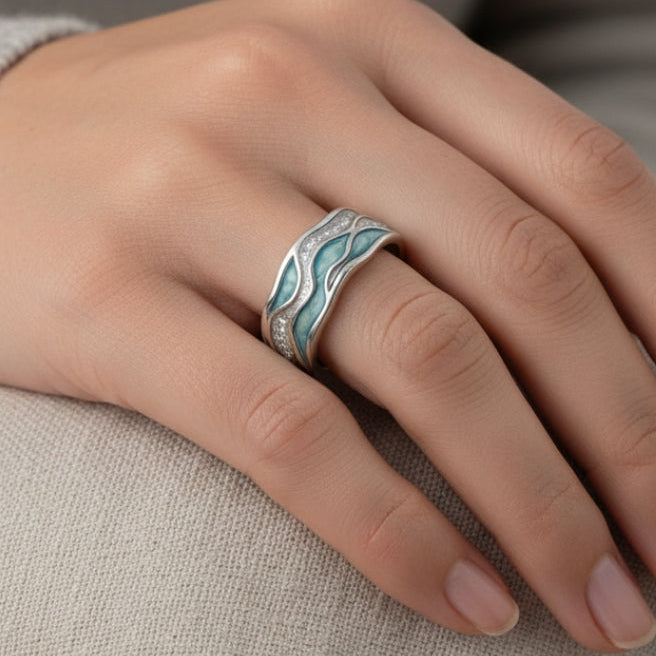 Turquoise Silver Wave Ring