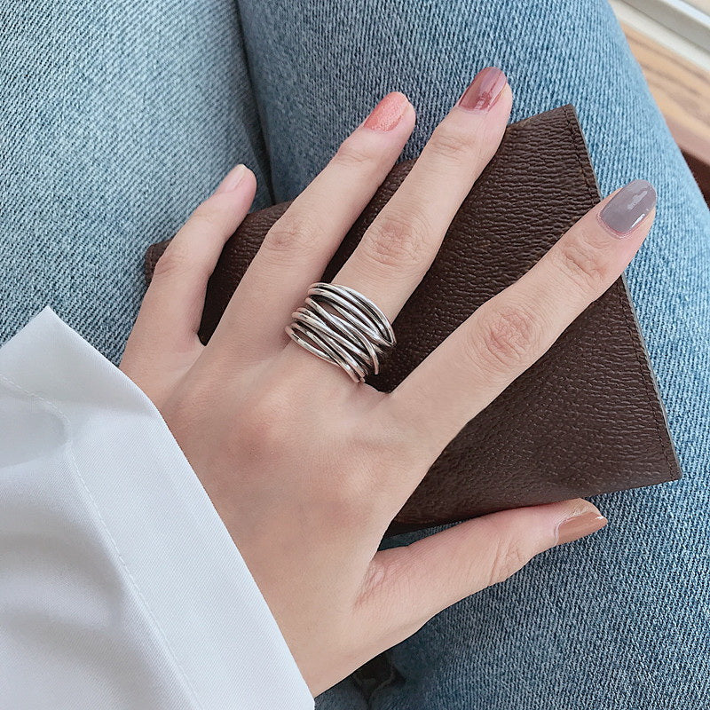 Layered Adjustable Silver Ring
