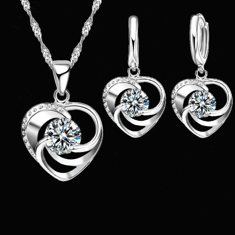 Sterling Silver Heart Earrings and Necklace