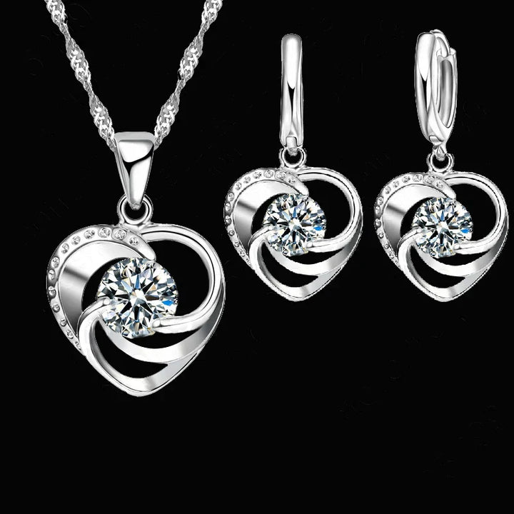 Sterling Silver Heart Earrings and Necklace