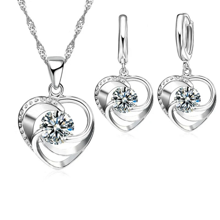 Sterling Silver Heart Earrings and Necklace