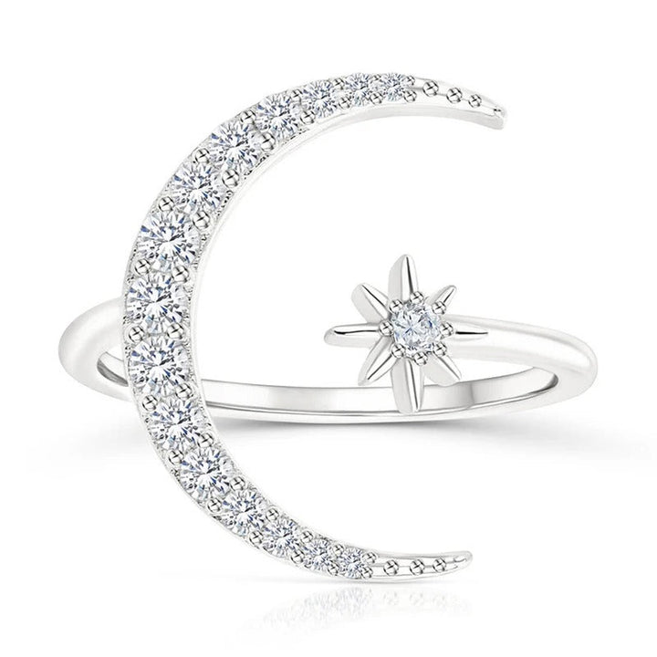 Moon and Star Ring in Silver