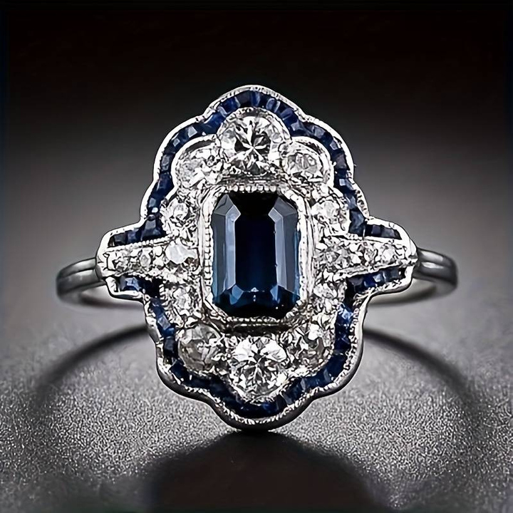 Vintage Silver Ring with Blue Crystal