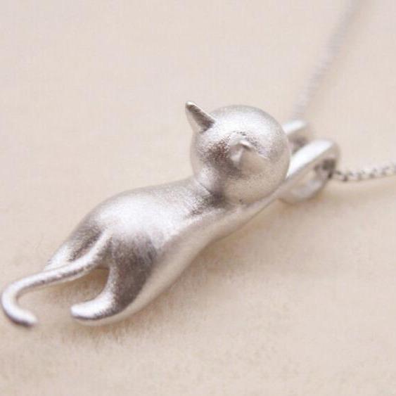 Playful Kitten Necklace in Sterling Silver 925